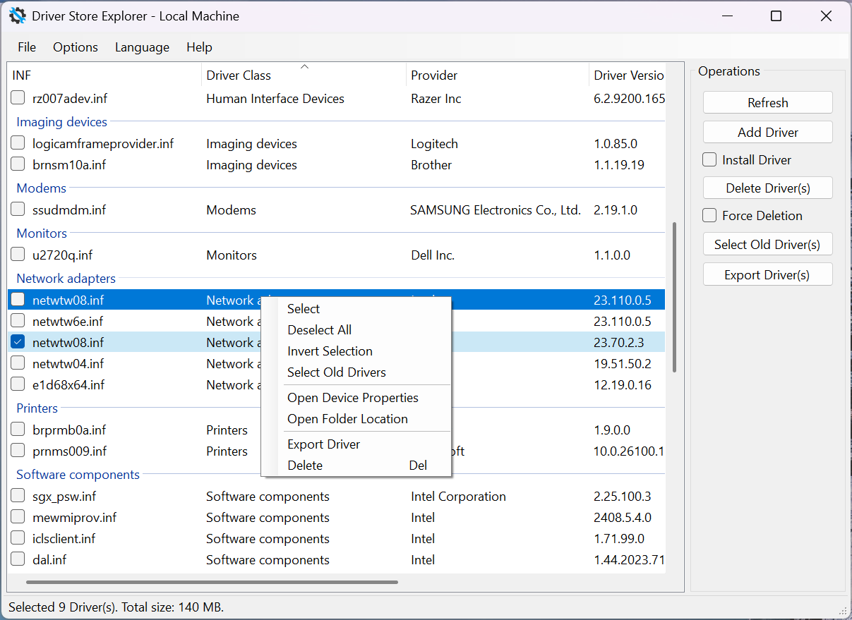 DriverStore Explorer 驱动列表界面截图